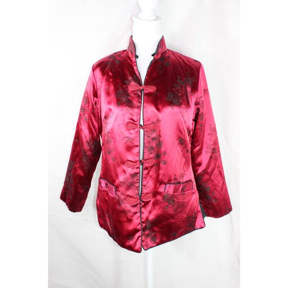 Vintage Oriental Reversable Jacket Frog Closure Black and Red with Pockets M - Picture 2 of 16